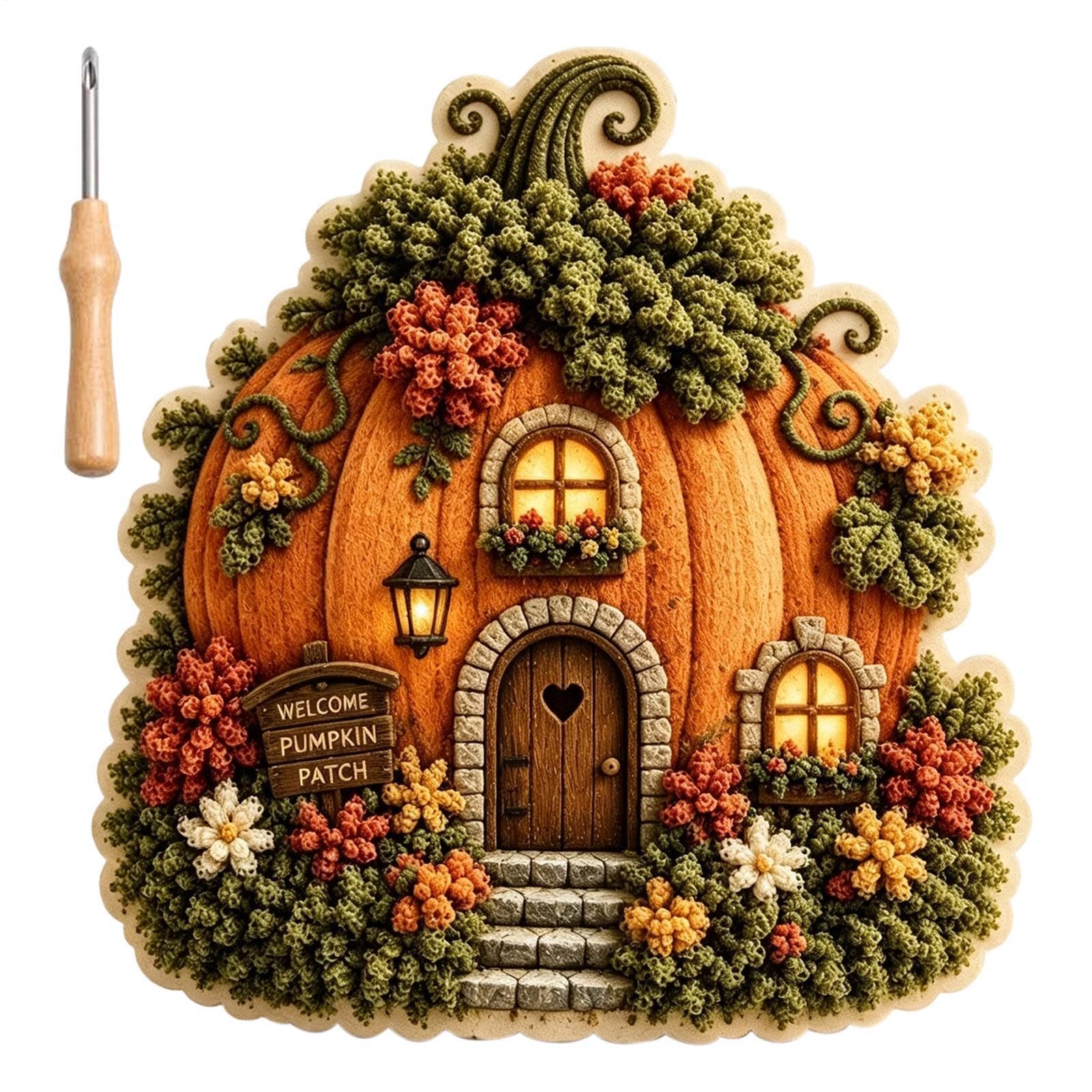 Whimsical Village 3D Fabric Pokes Art Kit, Cottage Punch Needle Kit