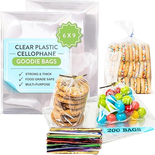 Miniatura 1 de 200 bolsas planas transparentes de 6 x 9 pulgadas para envolver regalos, bolsas de plástico OPP gruesas para bodas, galletas, cumpleaños, pasteles,