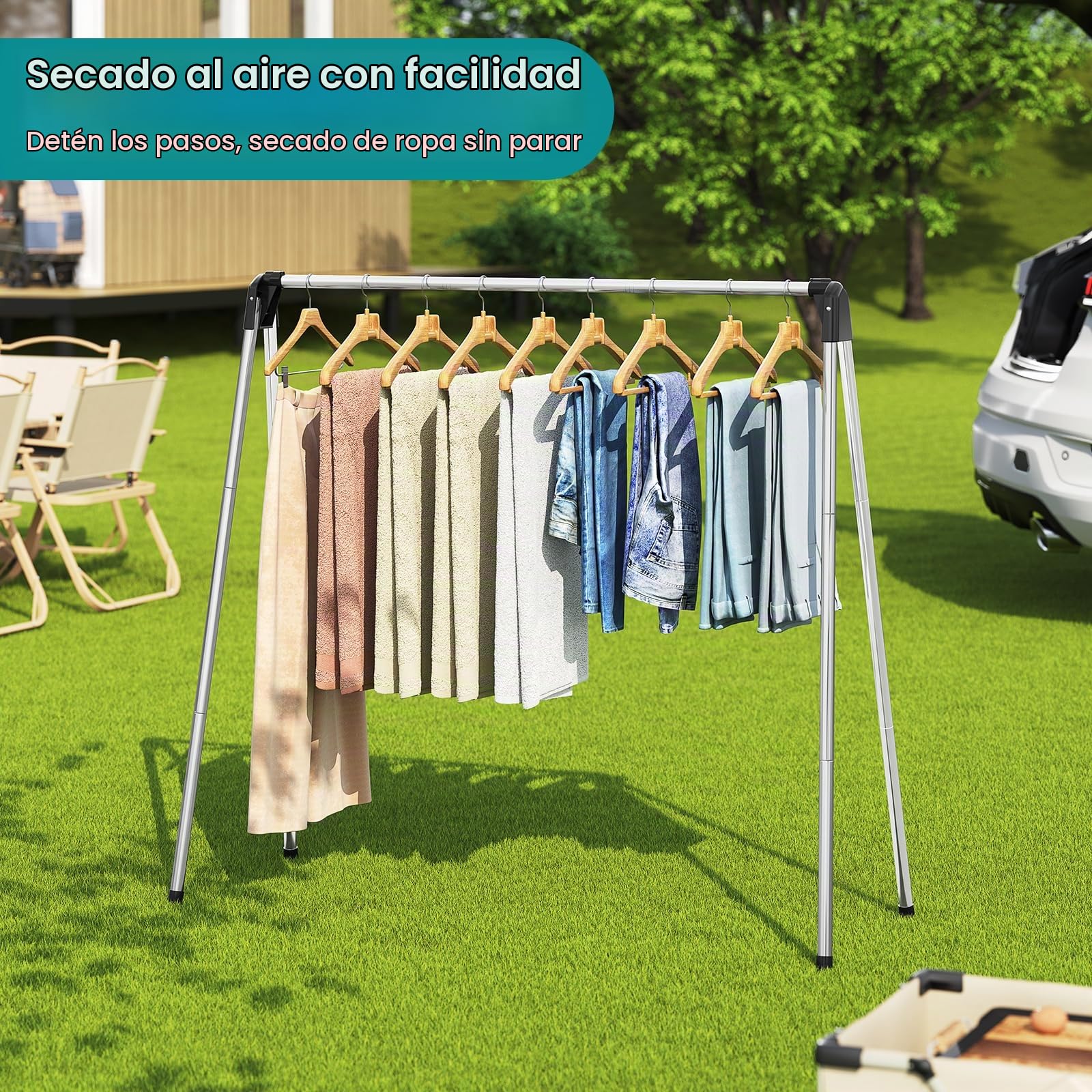 SYKIARIOL Tendedero de Ropa Plegable,Tendedero Plegable de Acero Inoxidable,Sencillo Tendedero de Exterior,Tendedero Sólido y Duradero,Tendederos Verticales Que no Rayan el Suelo,141 x 54 x 141.5 cm | Marco de acero inoxidable: resistente al óxido y durad