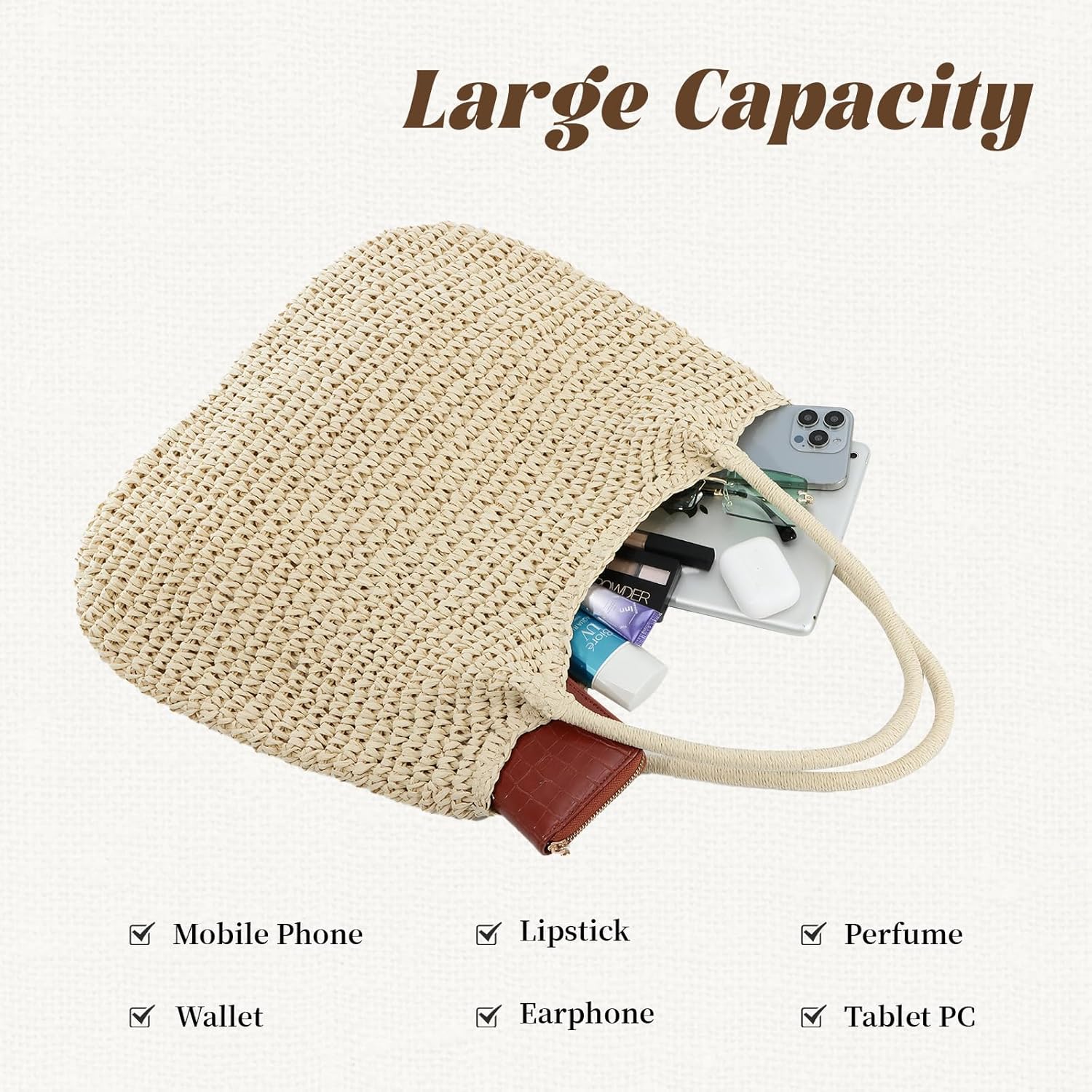 Freie Liebe Summer Straw Beach Bags for Women Large Woven Shoulder Handbags Boho Tote Bag for Vacation, Travel - Image 5