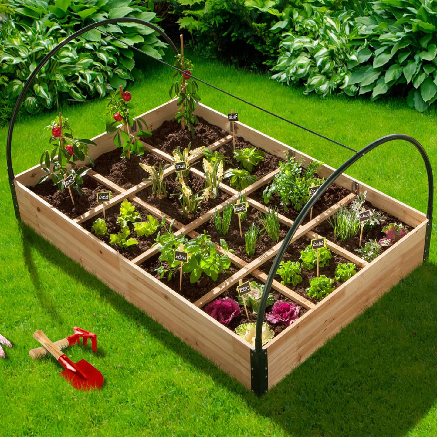 IDMarket - Carré Potager 12 Compartiments + Housse Serre châssis