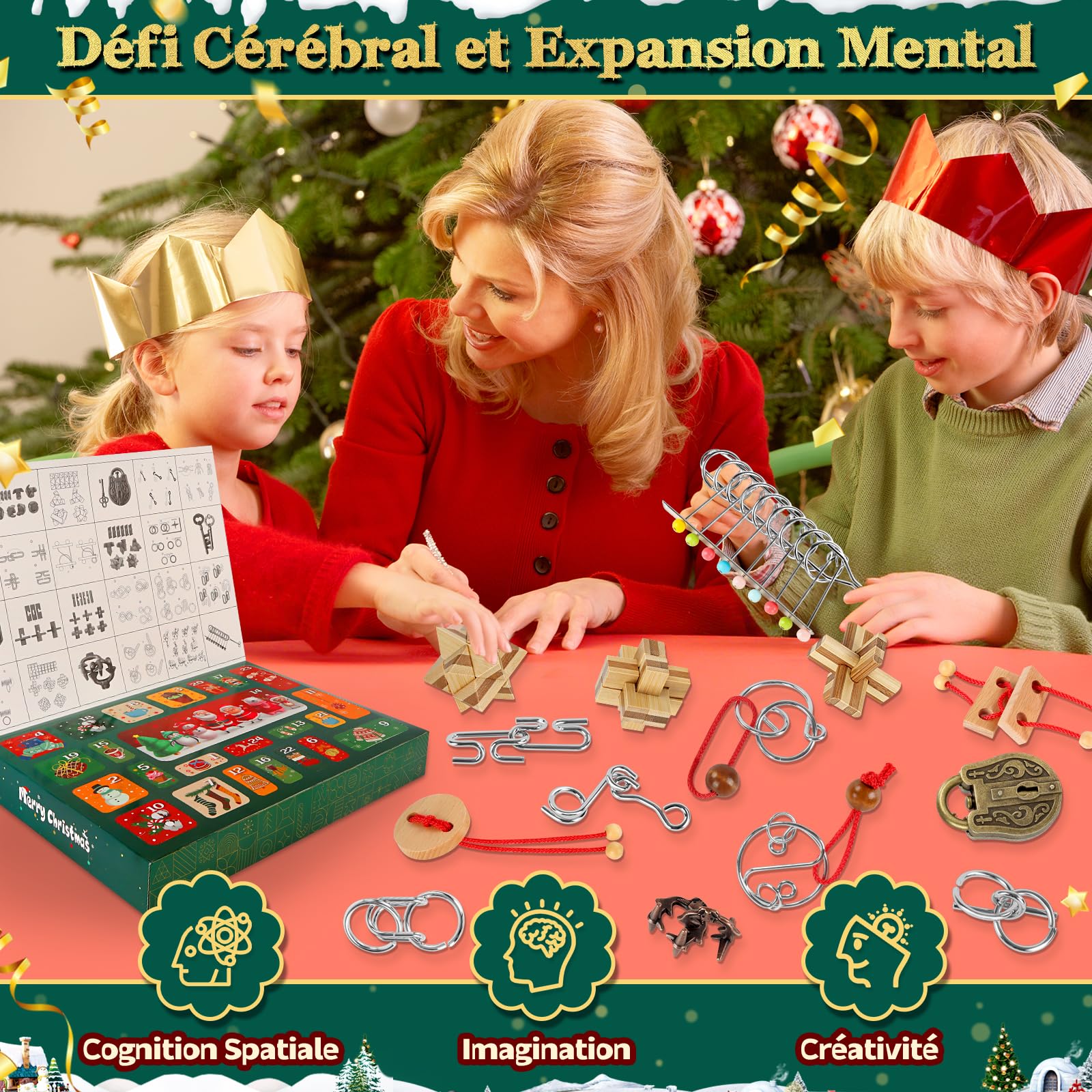 FORMIZON Calendrier de l'avent 2025, Calendrier Avent Casse Tete en Bois et en Métal Puzzle, 24 Jours de Surprise Calendrier du Compte à Rebours pour Cadeau Noël Enfant Filles Garçons Adulte (2025) - 5