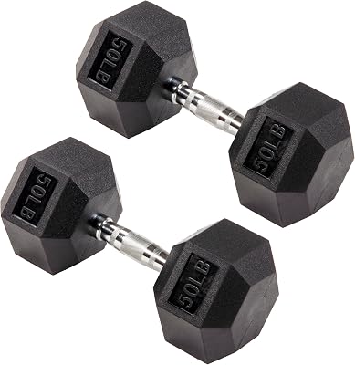 Rubber Coated Hex Dumbbell Pair — 50 lb