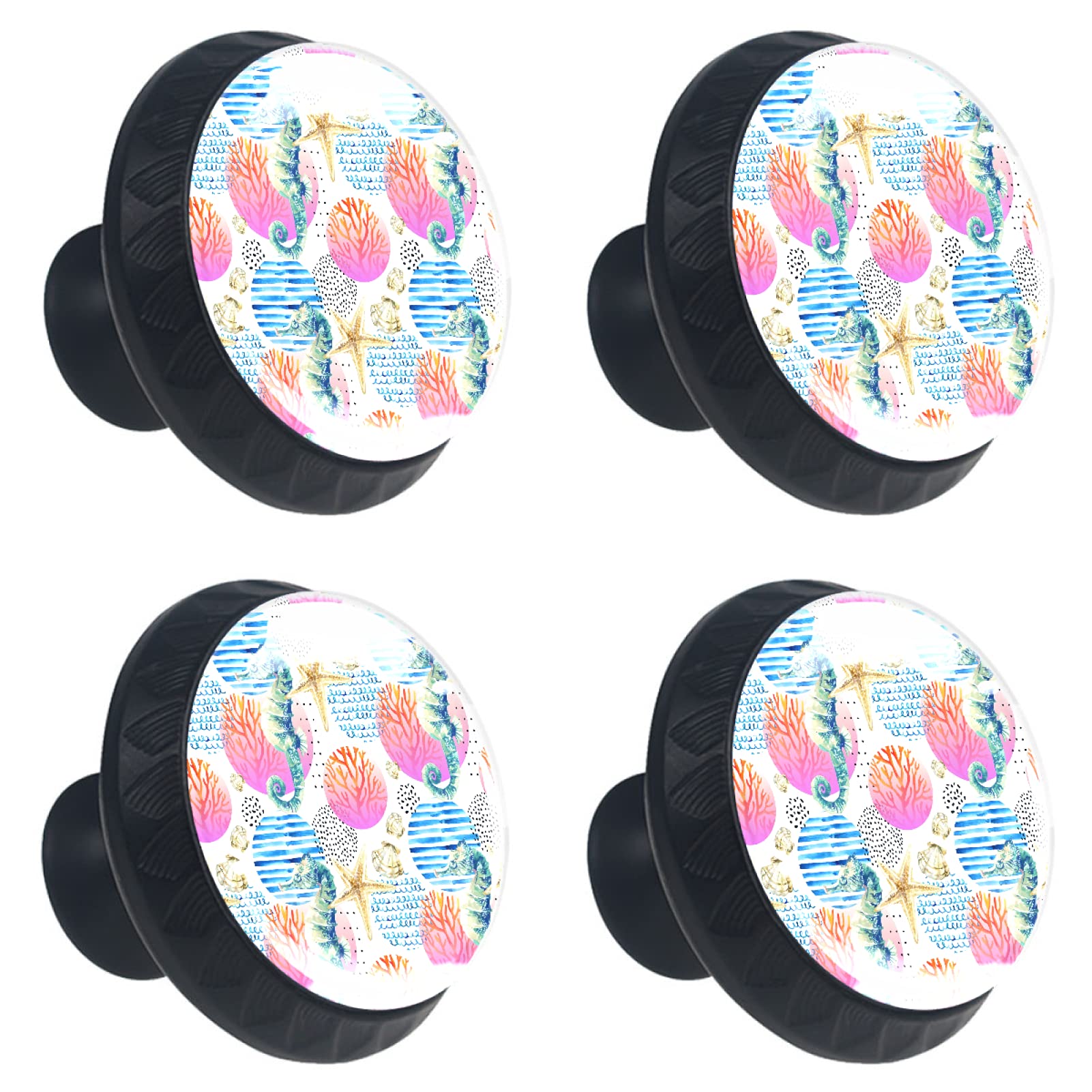 Boutons de tiroir hippocampe multicolores en verre pour meuble