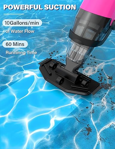 Miniatura 2 de Efurden Aspiradora de piscina de mano, limpiador de piscina recargable con tiempo de funcionamiento de hasta 60 minutos, ideal para piscinas sobre
