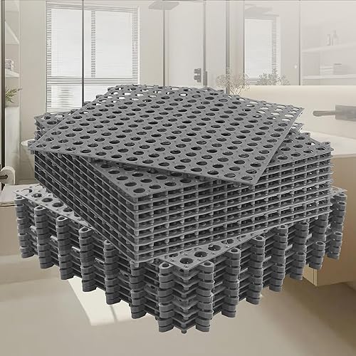 Paquete de 16 azulejos de goma entrelazados de 12 x 12 pulgadas, antideslizantes, tapete de ducha de empalme de PVC suave, tapete acolchado al aire