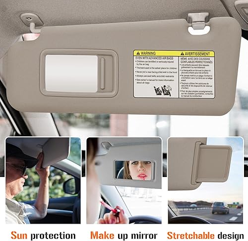 Miniatura 3 de Visera solar izquierda del lado del conductor con luz para Toyota Highlander 2008 2009 2010 2011 2012 2013 Beige reemplazo de visera parasol