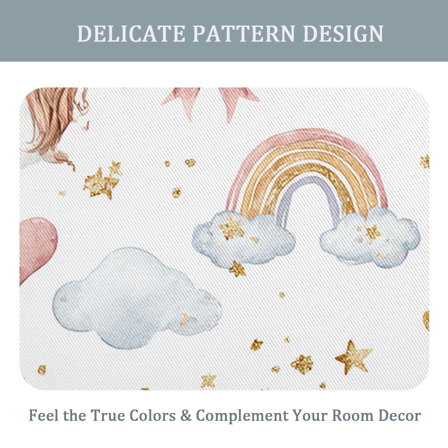 Generisch Prinzessin Vorhänge Blickdicht Gardinen mit Ösen, Mädchen Regenbogen Einhorn Deko Muster Wohnzimmer Schlafzimmer Fenster Verdunklungsvorhänge, H 160 x B 140 cm 2er Set Rc3636