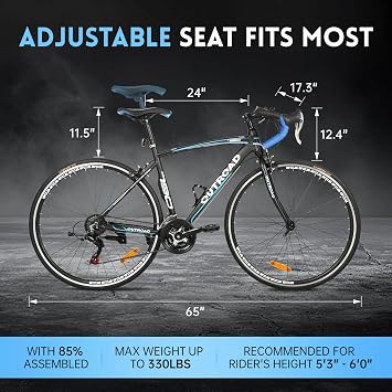 Road Bike 14-21Speed 700C Wheel with Light Aluminum Alloy Frame Commuter Bicycle with Dual Disc/V Brakes for Women and Men Black,White,Blue,Red