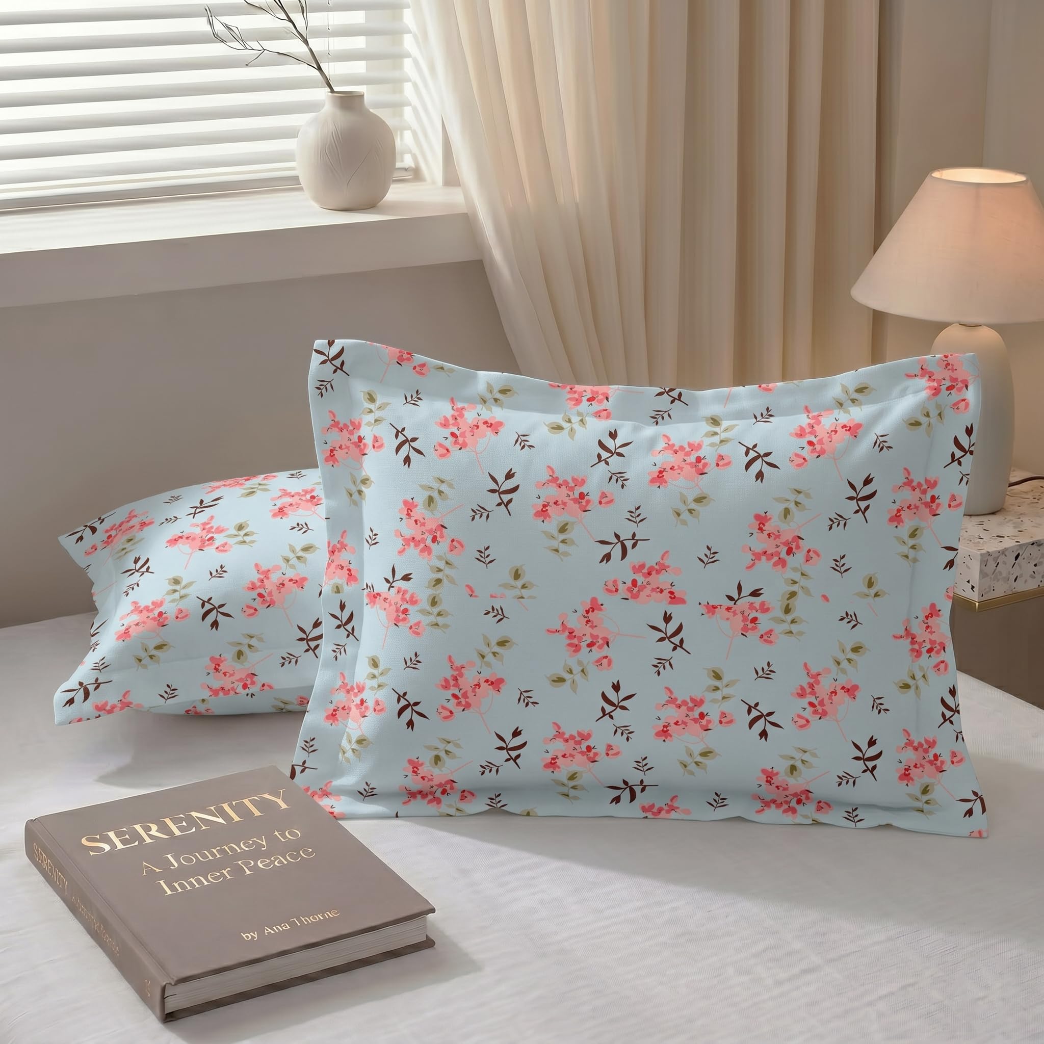 BSB HOME Cotton Pillow Covers Pack of 2, 210 TC Soft Breathable Hypoallergenic Pillow Cases, Fade Resistant Bed Pillow Covers, 17 x 27 Inches (43 x 69 cm) (Powder Blue)