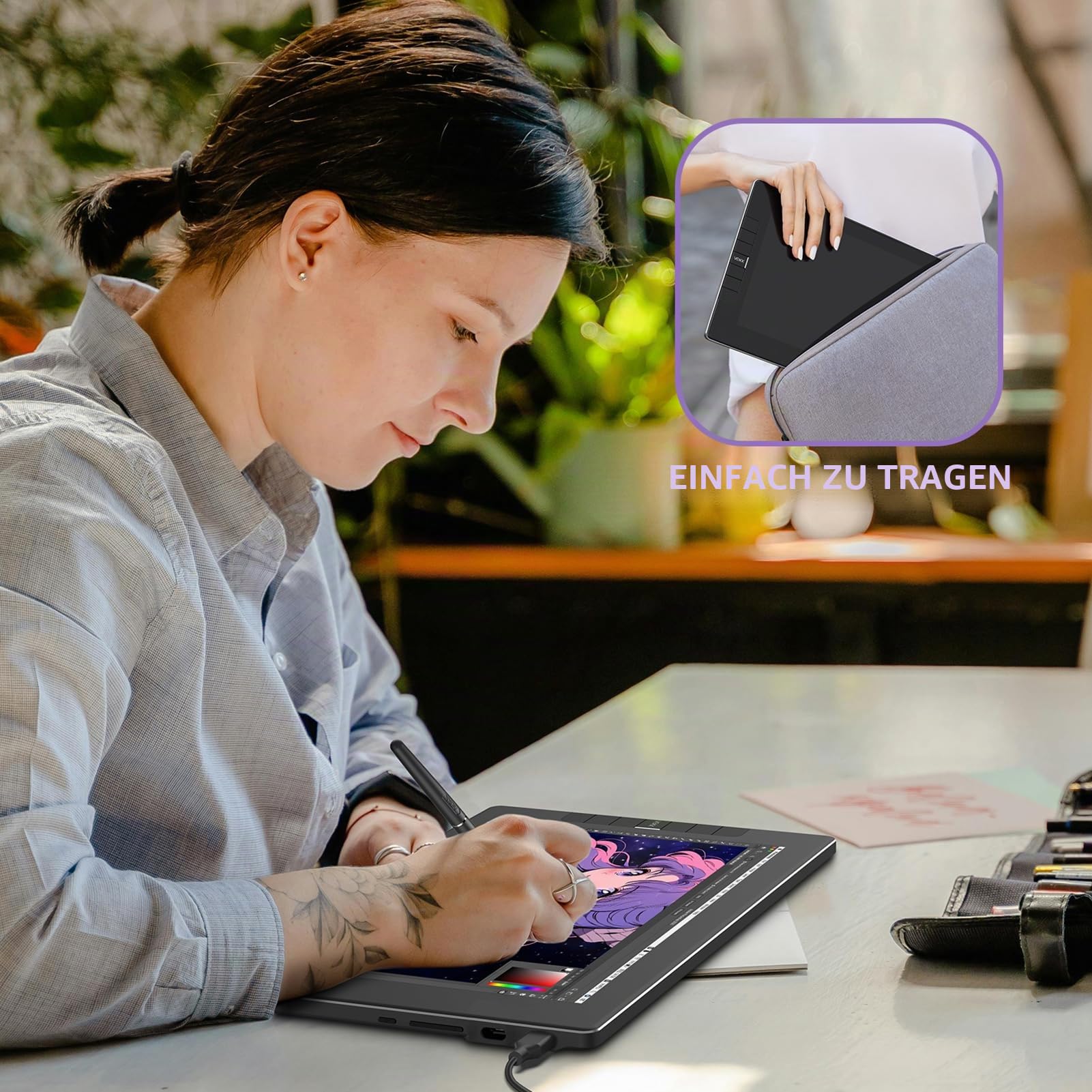 VEIKK Grafiktablett mit Display, VK1200 FHD IPS 11,6 Zoll Grafiktabletts mit 100% sRGB Bildschirm, 6 Shortcut-Tasten und 8192 Stufen Batterie-freiem Stylus, Kompatibel mit Linux/Windows/Mac
