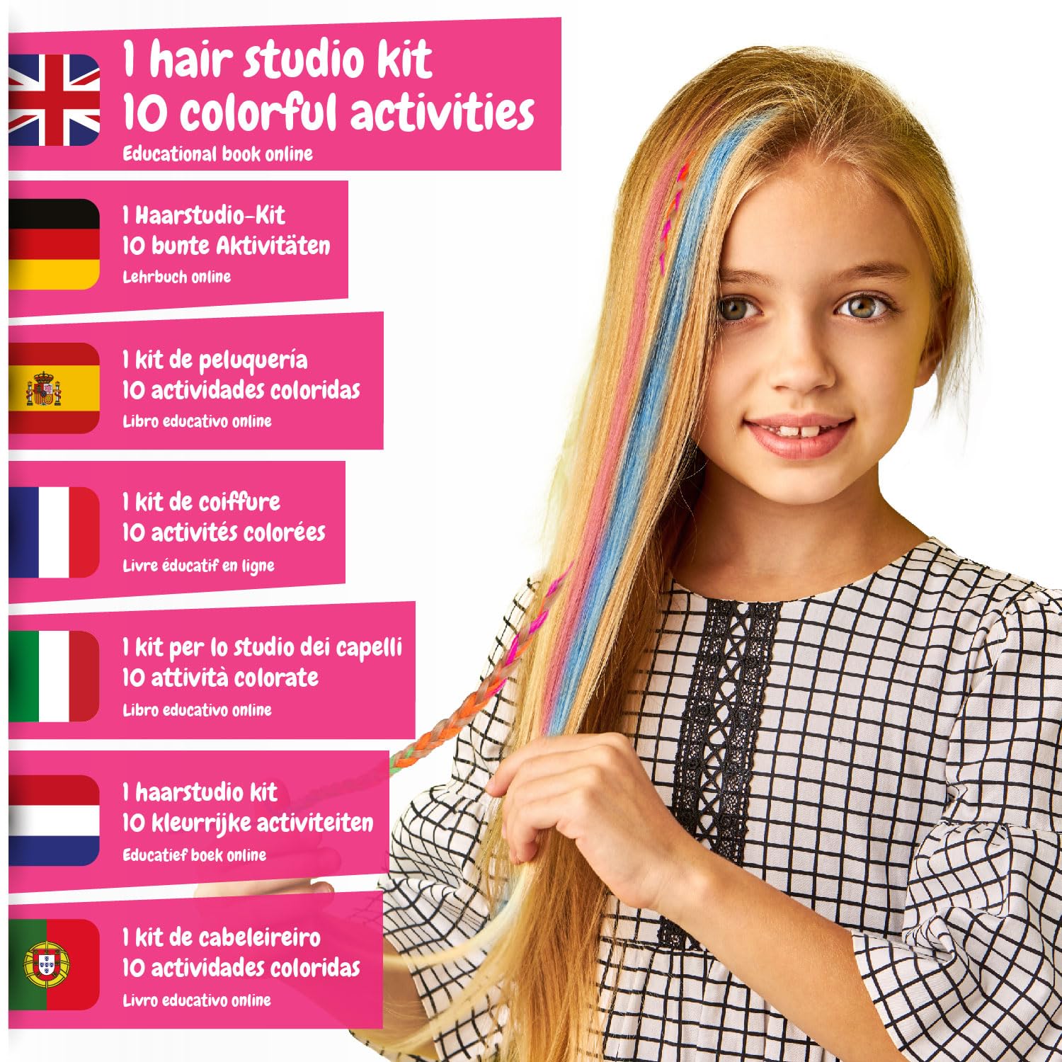 Science4you Hair Studio - Tizas para el Pelo para Niña, 10+ Actividades, Juegos y Juguetes para Niño 8+ Años para hacer Mechas en el Pelo, Tatuajes de Pelo y Trenzas, Regalos para Niña y Niño 8+ Años