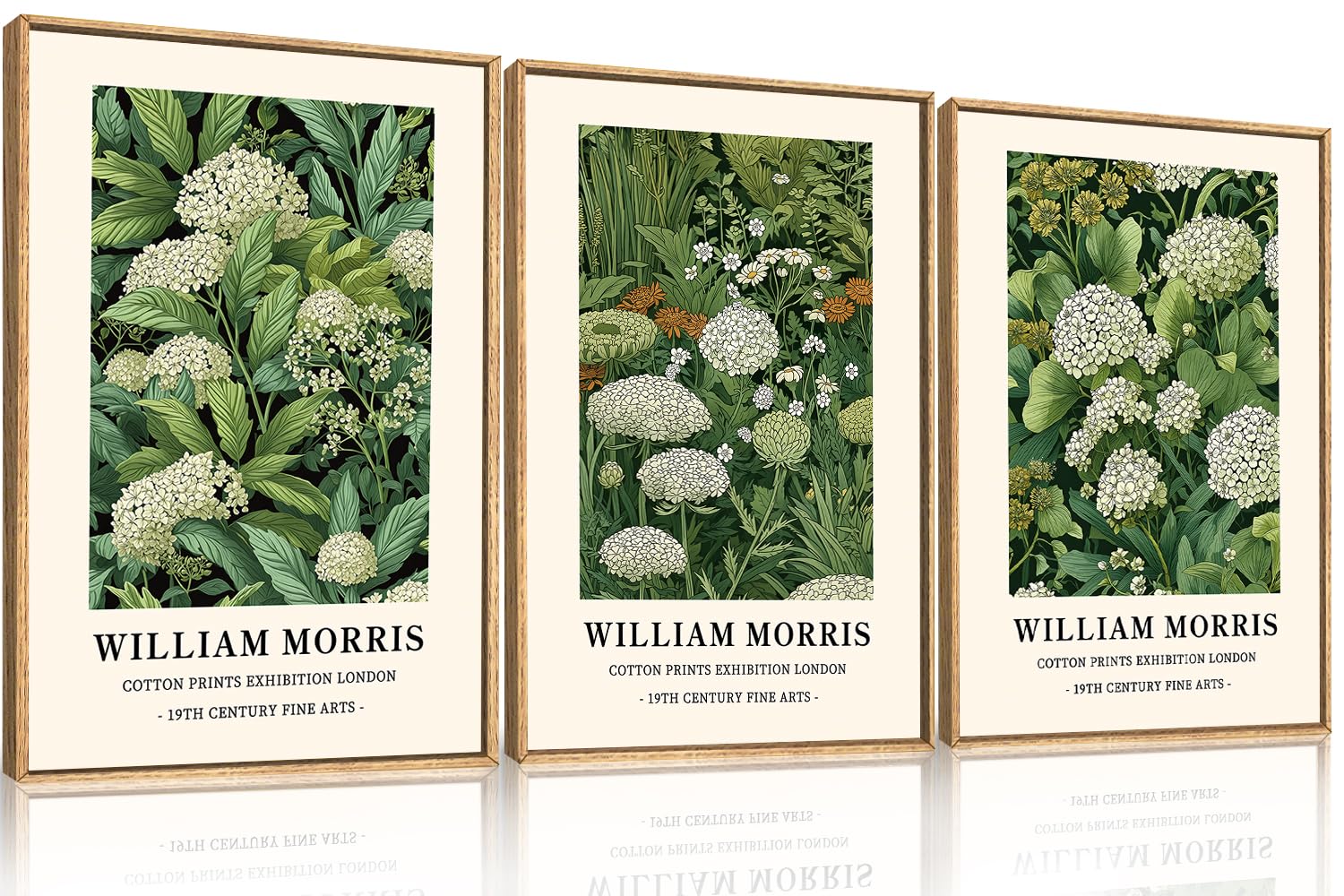KAIRNE William Morris Botanical Canvas Wall Art Set Vintage Floral Exhibition Prints Green Beige Hydrangea Artwork for Living Room Bedroom Office Home Decor 12 x 16inch x 3 — image 1