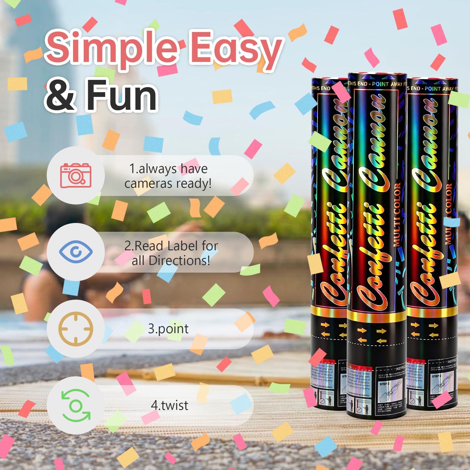 Confetti Sky Paquete De 6 Cañones De Confeti De 12 Pulgadas, Confeti Morado Para Celebración De Boda, Fiesta De Cumpleaños, Bromas, Graduación, Nochebuena Y Celebración De Año Nuevo