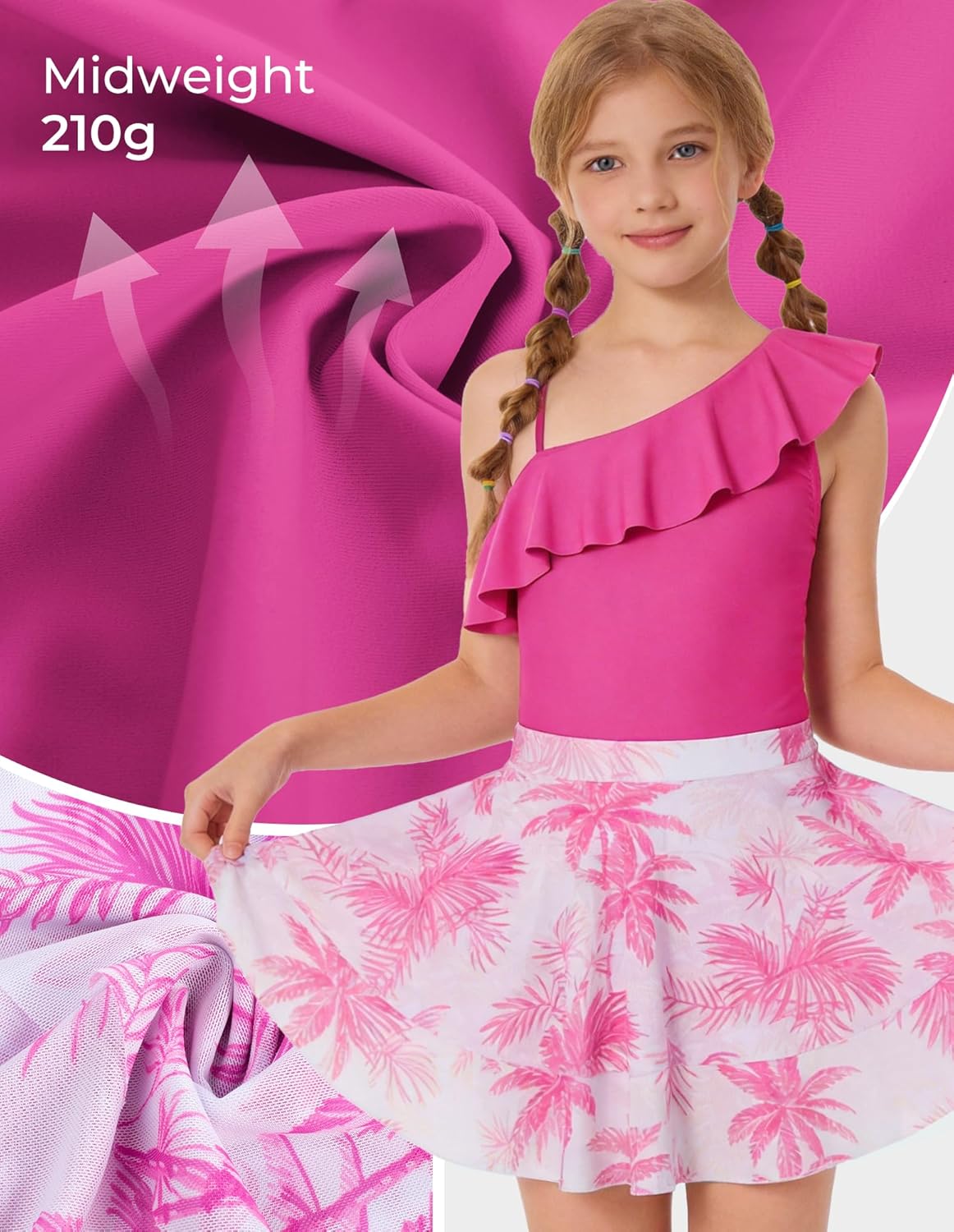 GRACE KARIN Girls Swimsuit with Skirt One Piece Bathing Suit Swimwear 6-14Y - Image 4