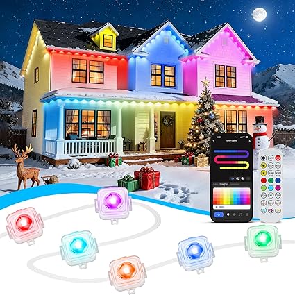 Permanent Outdoor Lights, 100ft Smart Eave Light with 72 LED Lights, IP67 Waterproof, App Control, Outdoor Christmas Lights, DIY RGB+IC Light for House Christmas Decorations, White
