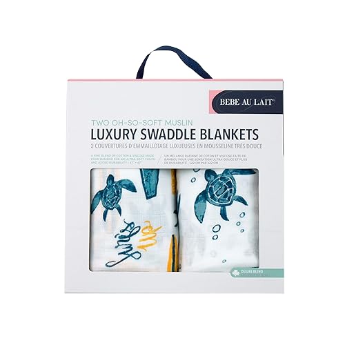 Miniatura 6 de Bebe au Lait Oh So Soft - Juego de manta de muselina suave, diseño de muselina suave, patrón elegante, tortugas de surf y marina, 47 x 47 pulgadas