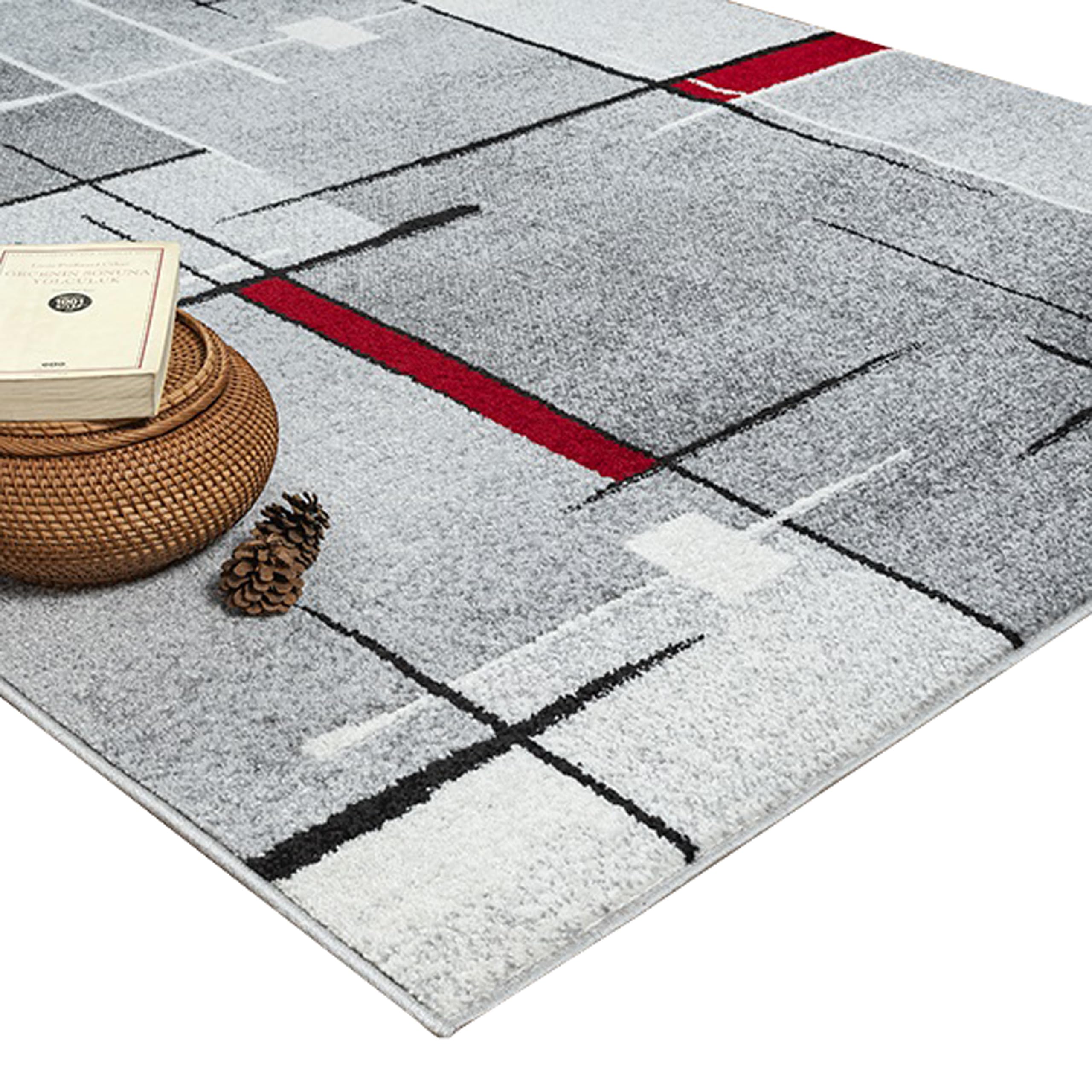 Teppich-Traum Tapis de Chambre d'amis Salon Facile d'entretien Motif à Rayures dans des Tons Rouges et Gris discrets 160 x 220 cm