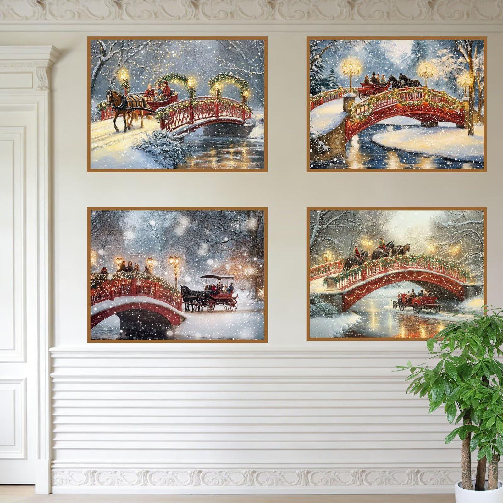Malarstwo diamentowe krajobraz 120 x 100 cm kwadratowy obraz diamentowy 4 sztuki 2026 nowy zestaw do malowania diamentami 5D z akcesoriami, prezenty świąteczne, dekoracje świąteczne i noworoczne i