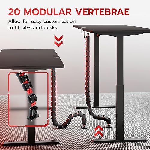 Miniatura 3 de ARES WING Columna de gestión de cables debajo del escritorio, organizador de cables de vértebras con abrazadera para escritorio de pie, organizador