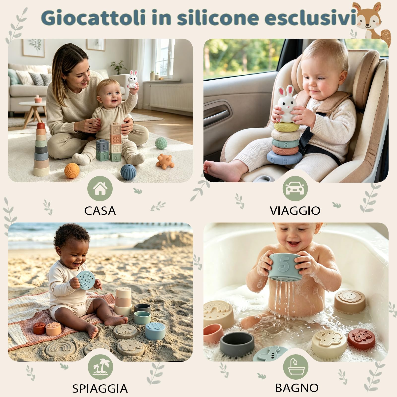 Anook Giochi Neonato 6-9-12 Mesi, 6 in 1 Giochi Montessori 6 Mesi | Giochi Sensoriali per Neonati con Giochi Impilabili ,Scatola di Fazzoletti,Cubi di Forme da Smistare,Regalo Neonato 6-12 Mesi