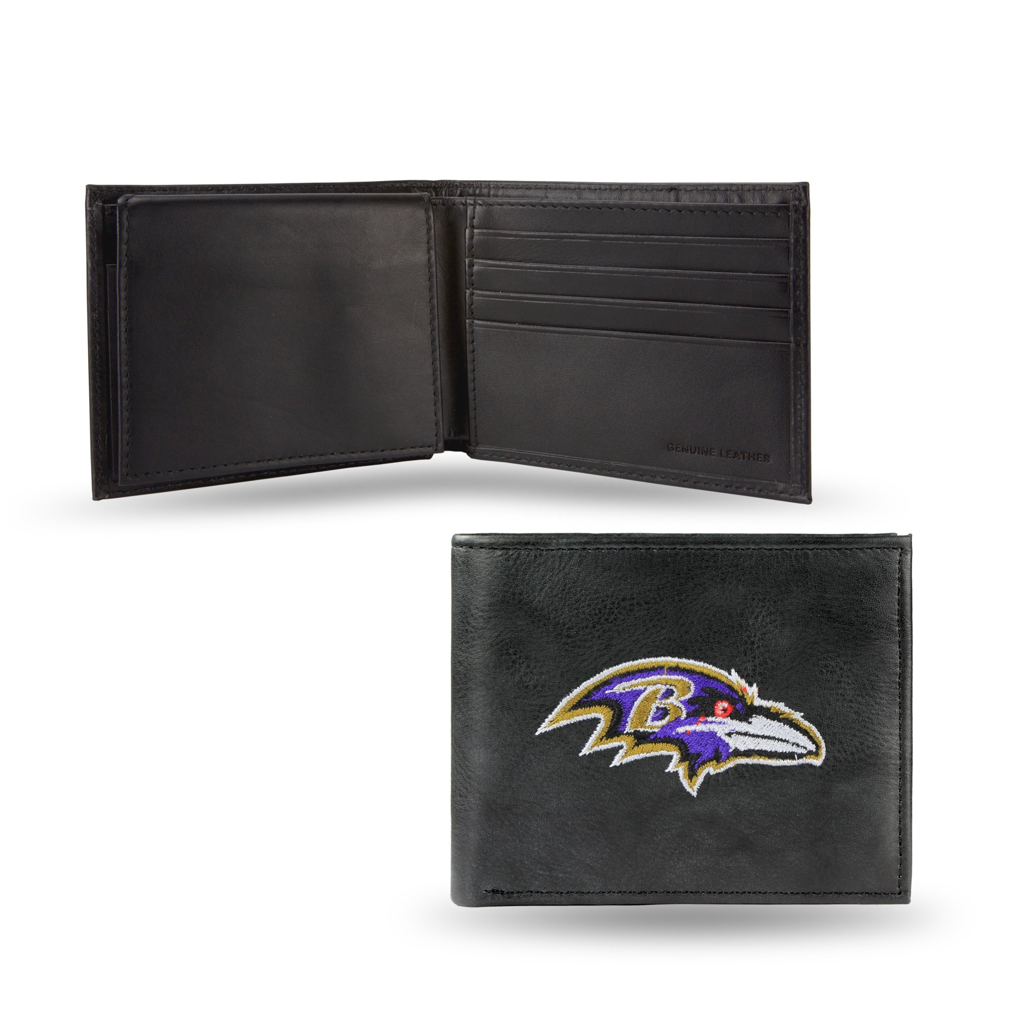 Rico Industries NFL Embroidered Leather Billfold Wallet, Baltimore Ravens , 3.25 x 4.25-inches