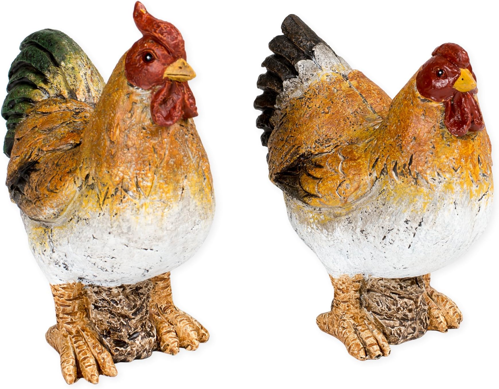 Rooster and Hen Chickens 5 Inch Resin Decorative Tabletop Figurines Set of 2