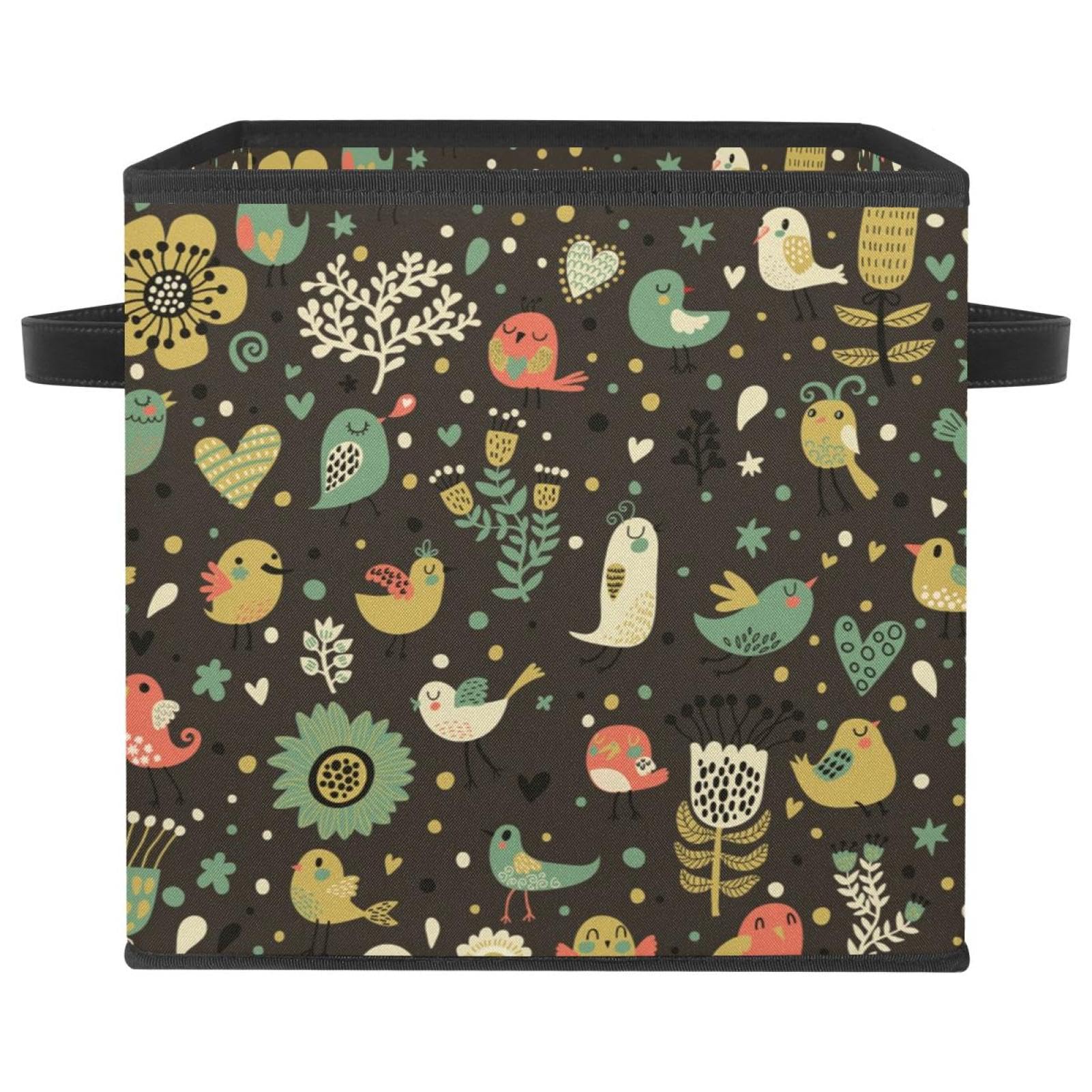 Boîte de rangement cube avec poignées au motif fleuri pour ranger les jouets