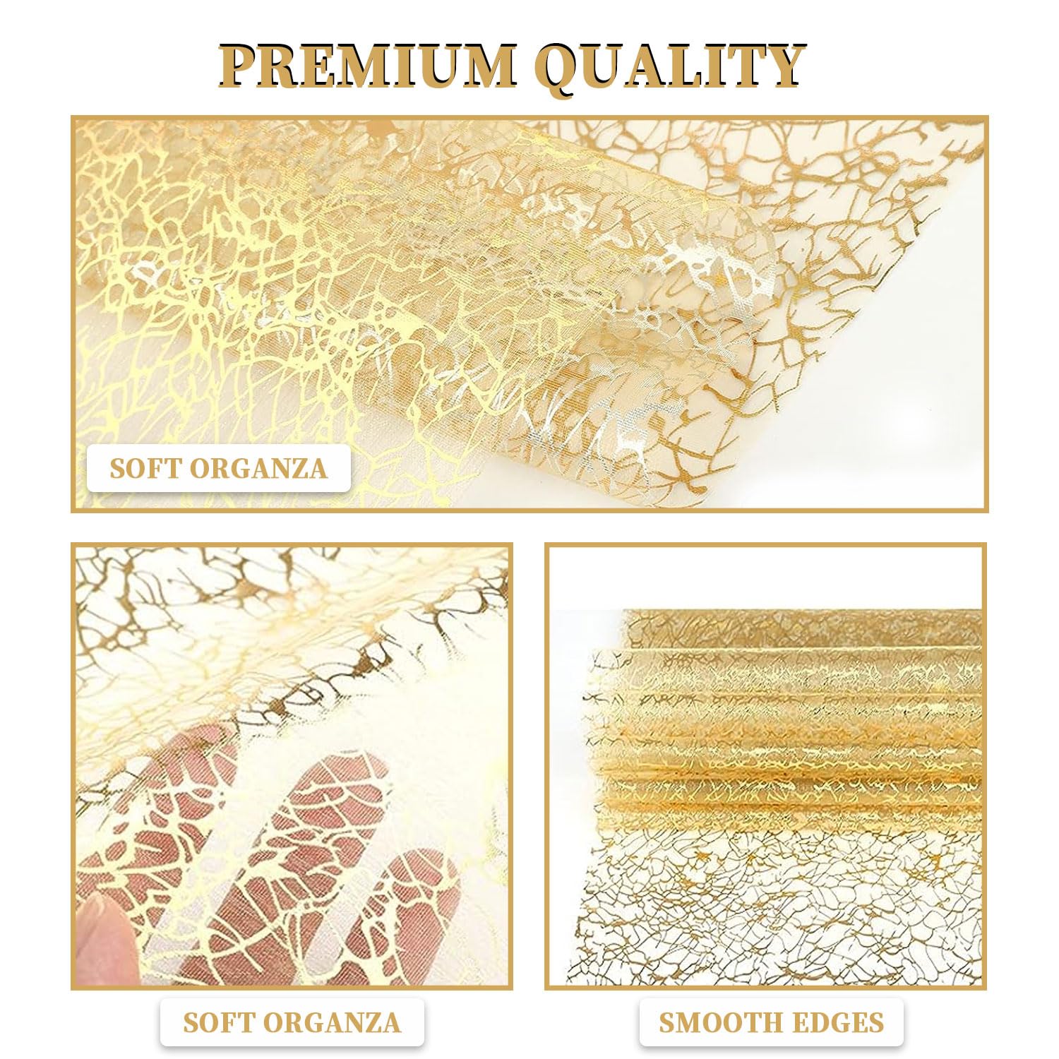 Chemin De Table Doré Filet 28cm×275cm Brillant Chemin De Table Organza Filet Avec Feuille D'or