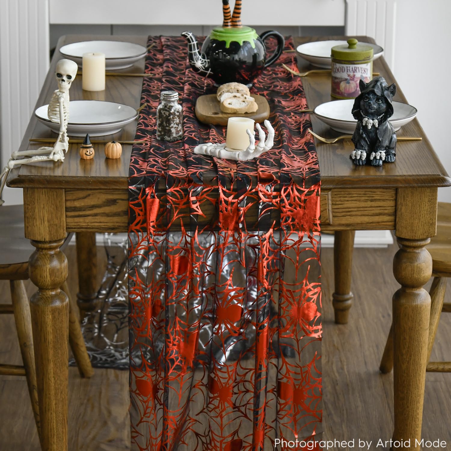 Artoid Mode Chemin De Table En Gaze De Citrouilles Noires Et