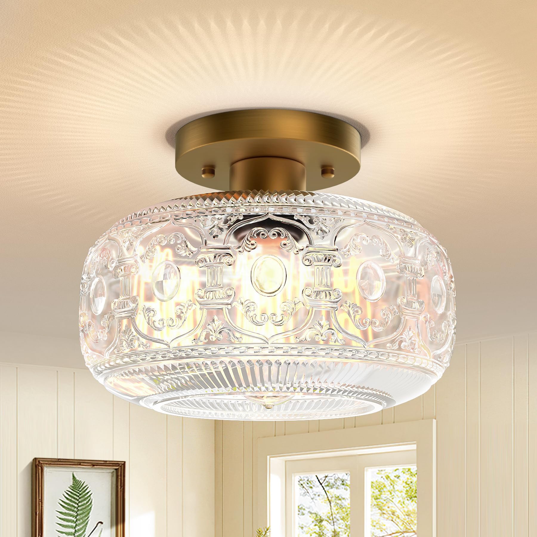 OYKYOHEI Semi Flush Mount Ceiling Light, Gold Vintage Kitchen Ceiling ...