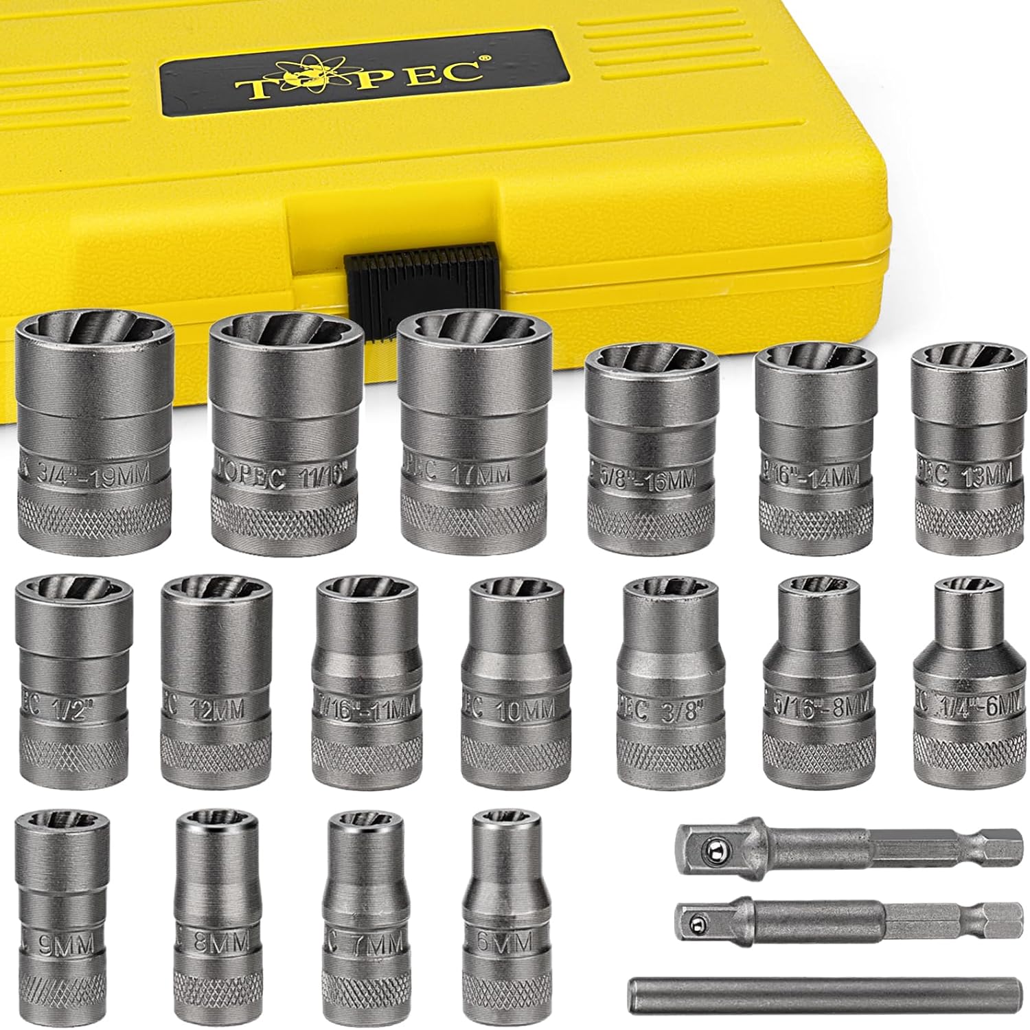 Eapele Bolt Extractor Set, Stripped Nut Remover Twist Sockets, Fit 3/8" Square Drive With Solid