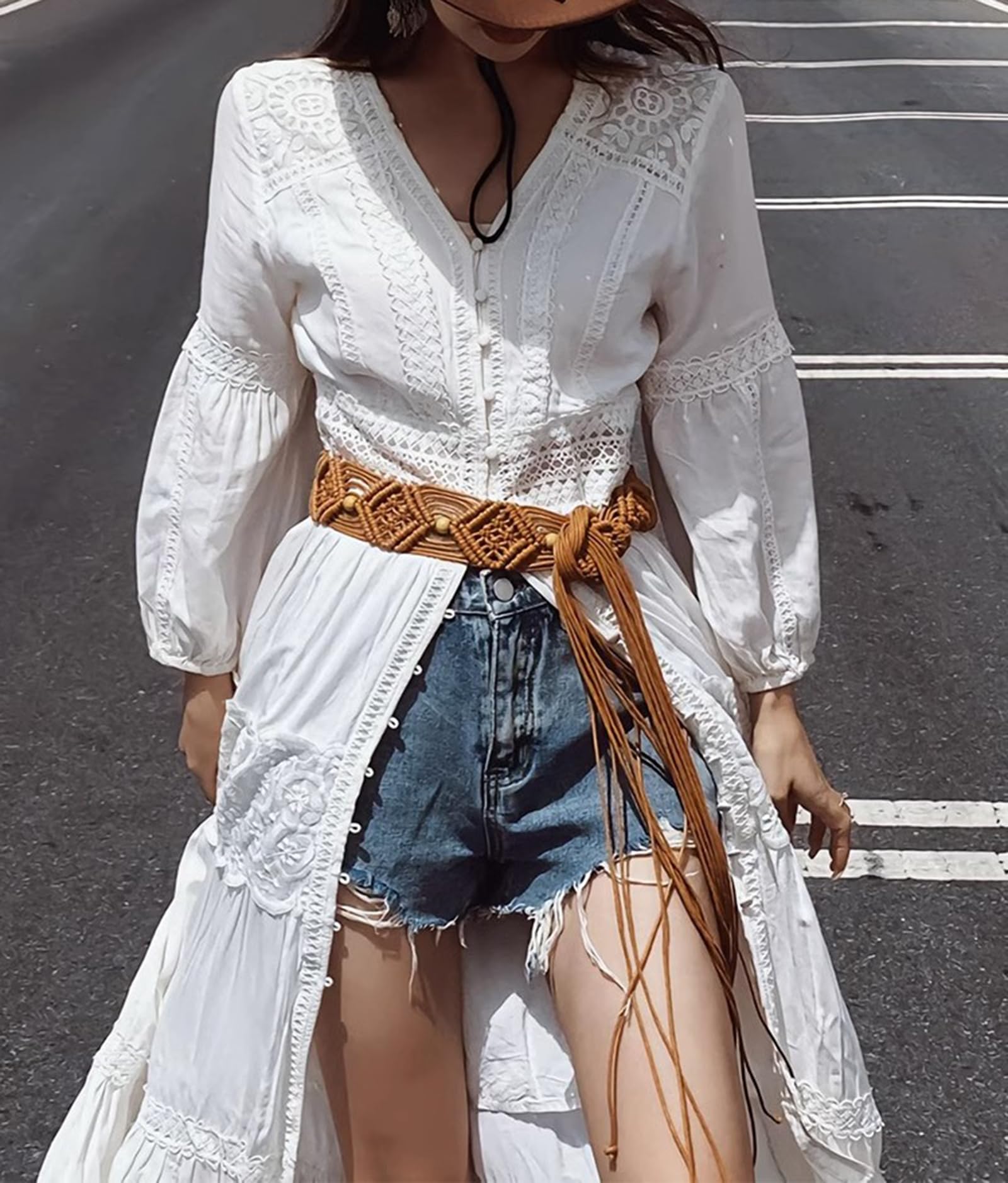 Donna Casual Button Down Abito da Spiaggia Ricamato Lungo Kimono Cardigan Costume da Bagno Copricostume Up