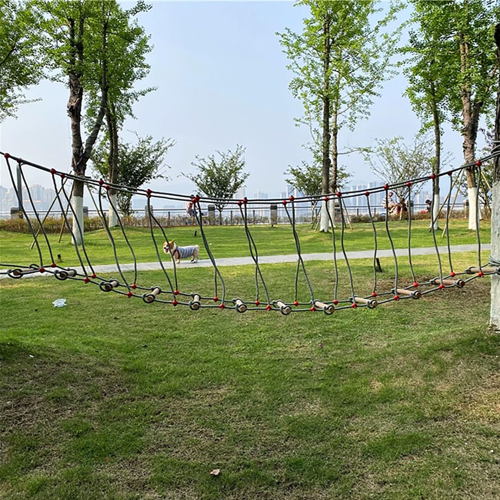 HAZEK Outdoor Swing Bridge, Made of Wood, 16mm Thickened Nylon Rope, Super Strong Load-Bearing Capacity, Suitable for Kindergartens and Outdoor Activities(Size:3m)