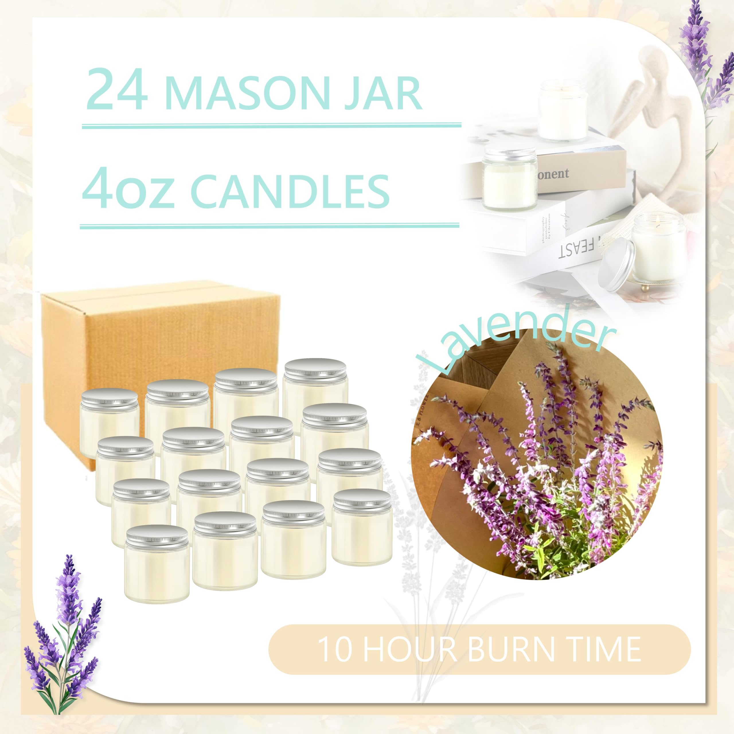 ACITHGL 24 velas pequeñas en tarro Mason de 4 onzas, velas perfumadas pequeñas para aromaterapia, recuerdos ideales para bodas, fiestas de cumpleaños (plata, 24)