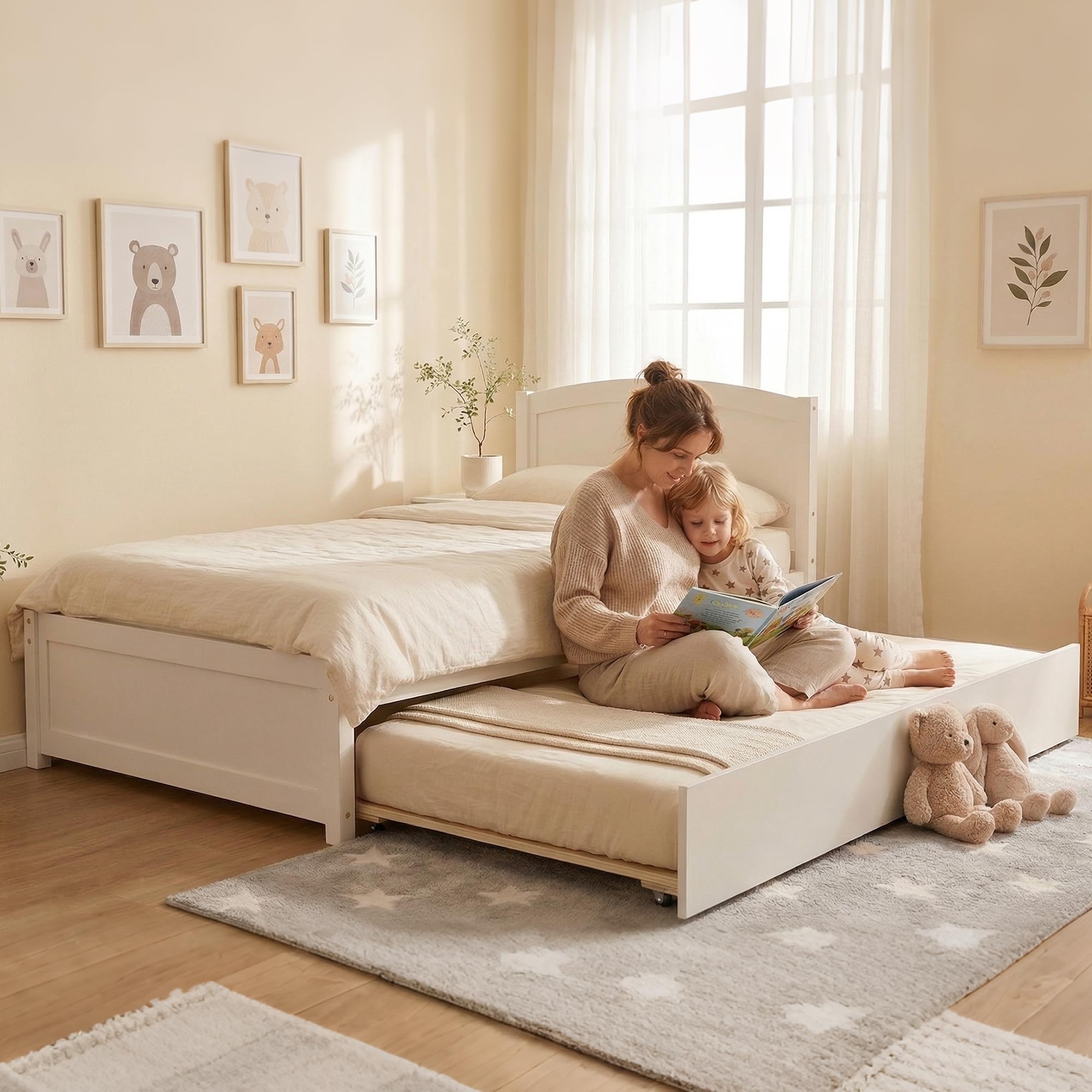 Xilingol Trundle Bed Twin Solid Wood