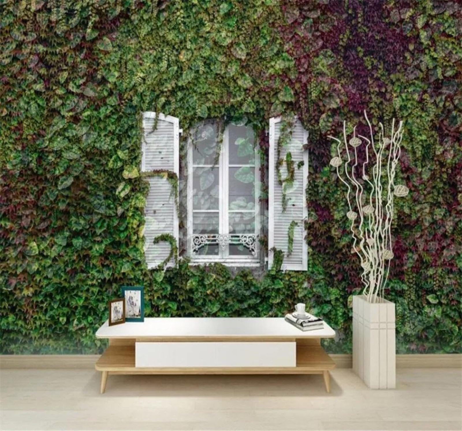Tzxztt 250Cm×170Cm(B×H) Fresh Vines Pastoral Window Garden Modern 3D Wallpaper Premium Textured Silk Neutral Tones Material Ideal For Living Room Bedroom-250Cm×170Cm