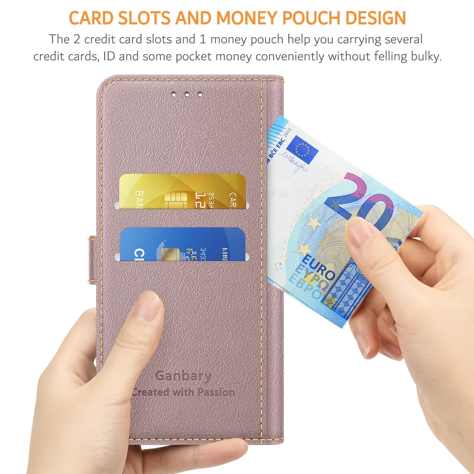 Ganbary Etui do Xiaomi Redmi 13C / Poco C65, [Etui ze skóry PU Premium] [Etui z klapką], etui ochronne do Redmi 13C / Poco C65 - różowe złoto