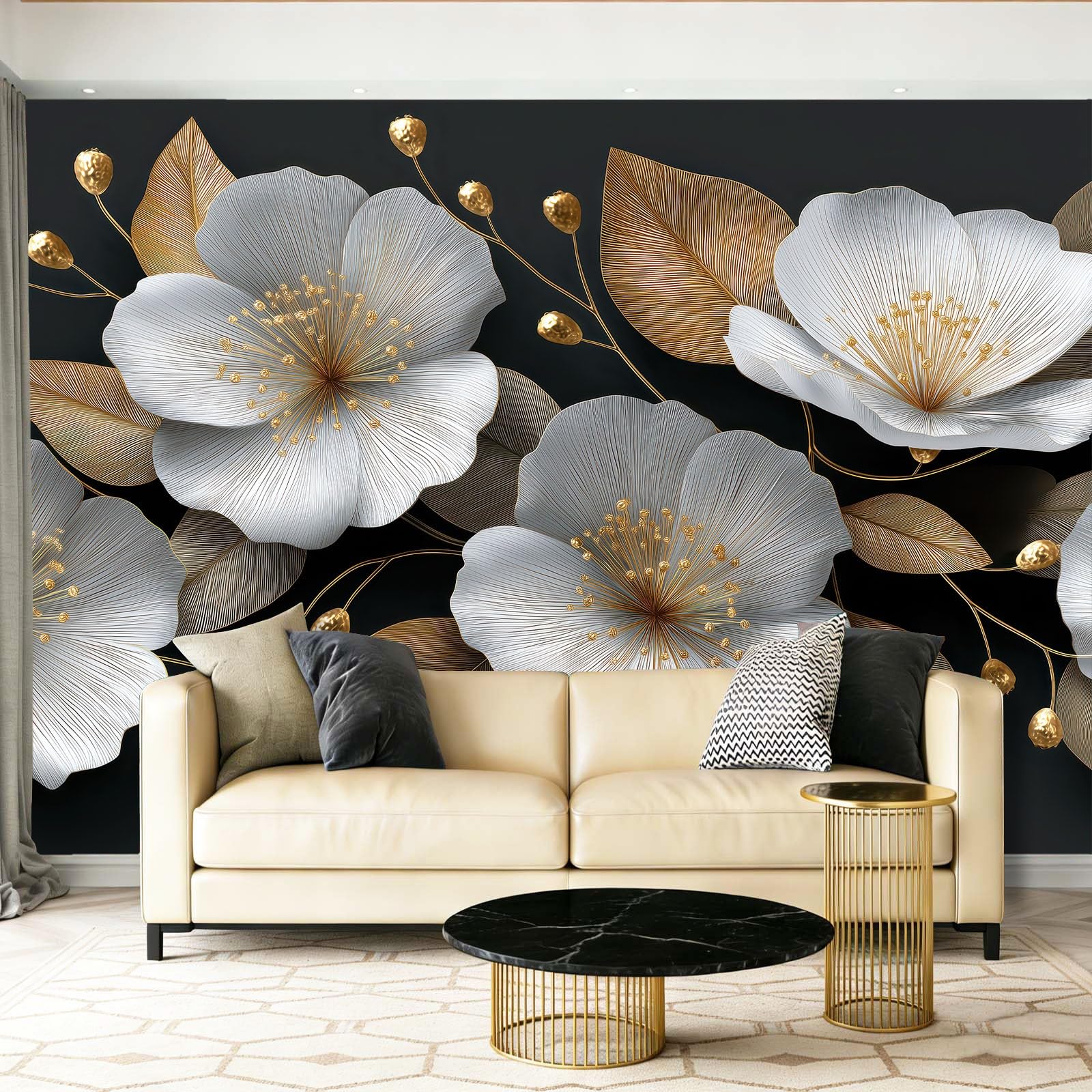Papier peint fleurs blanches dans une chambre d'enfant moderne et douce