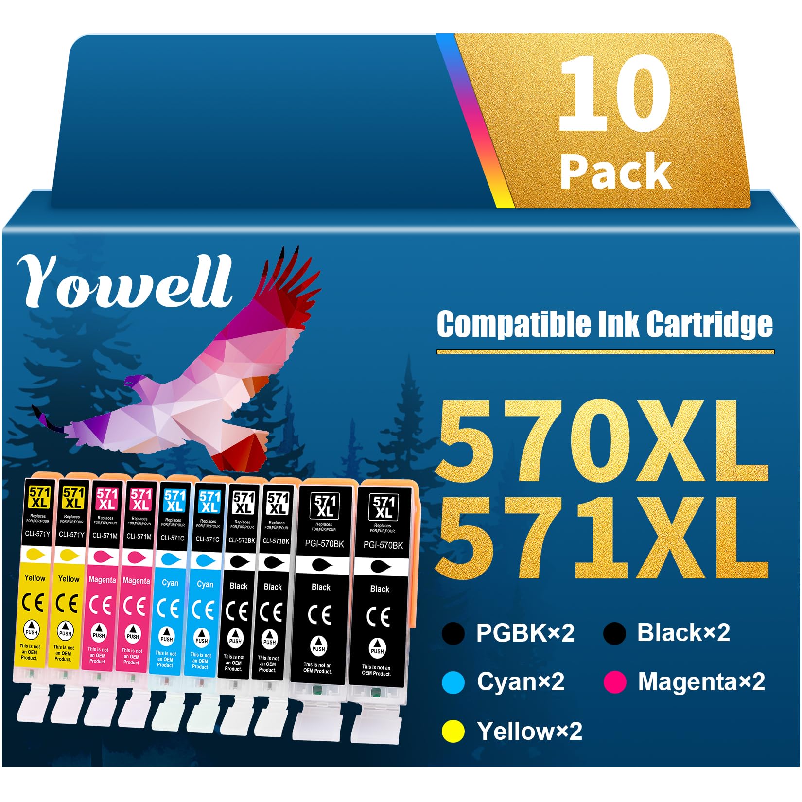 Yowell Kompatibel für Canon PGI-570XL CLI-571XL Druckerpatronen 570XL 571XL | für Canon Pixma MG5750 TS5050 TS5051 TS5053 TS5055 TS6050 TS6051 MG6852 MG5753 MG5752 MG5751, 10er-Pack für Canon 570 571 XL