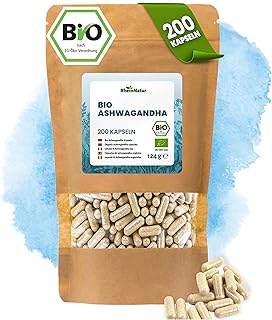 RheinNatur Bio Ashwagandha Kapseln 200 Stück - 3000 mg je Tagesdosis - Reines Bio-Ashwagandha mit pflanzlicher Kapselhülle, vegan - Reich an Mineralstoffen, Vitaminen & Antioxidantien