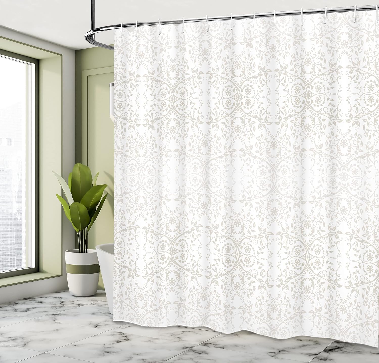 Ambesonne Floral Shower Curtain, Victorian Lace Flowers and Leaves Retro Background Old Fashioned Graphic, Cloth Fabric Bathroom Decor Set with Hooks, 69" W x 70" L, White Pearl