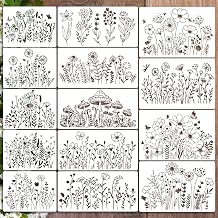 14Pcs Wildflower Stencils Flower Leaf Painting Stencils Wild Flower Mushroom Stencil Plastic Art Drawing Templates DIY Crafts Plant Stencil for Painting on Wood Wall Door Canvas Home Decor