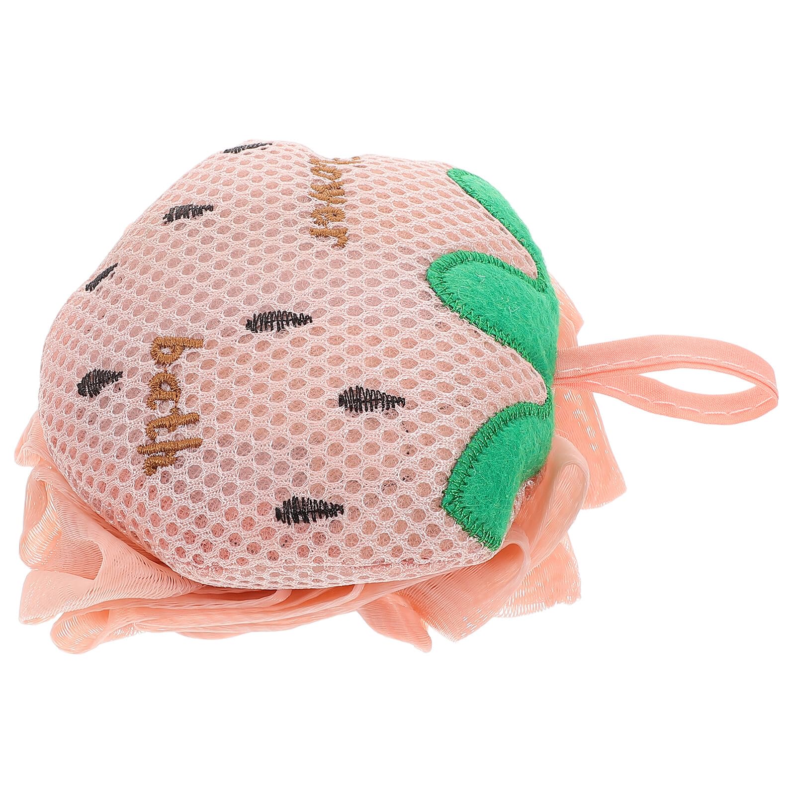 Double-Sided Exfoliating Bath Loofah Large Korean Cartoon Strawberry Mesh Pouf with Rich Foam Individually Wrapped Travel-Friendly Body Scrubber for Adults