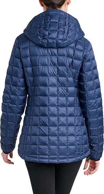 HFX Women's Short Quilted Lightweight Jacket Snap Collar Elastic Sleeve Cuff Hood 27.5 Coat