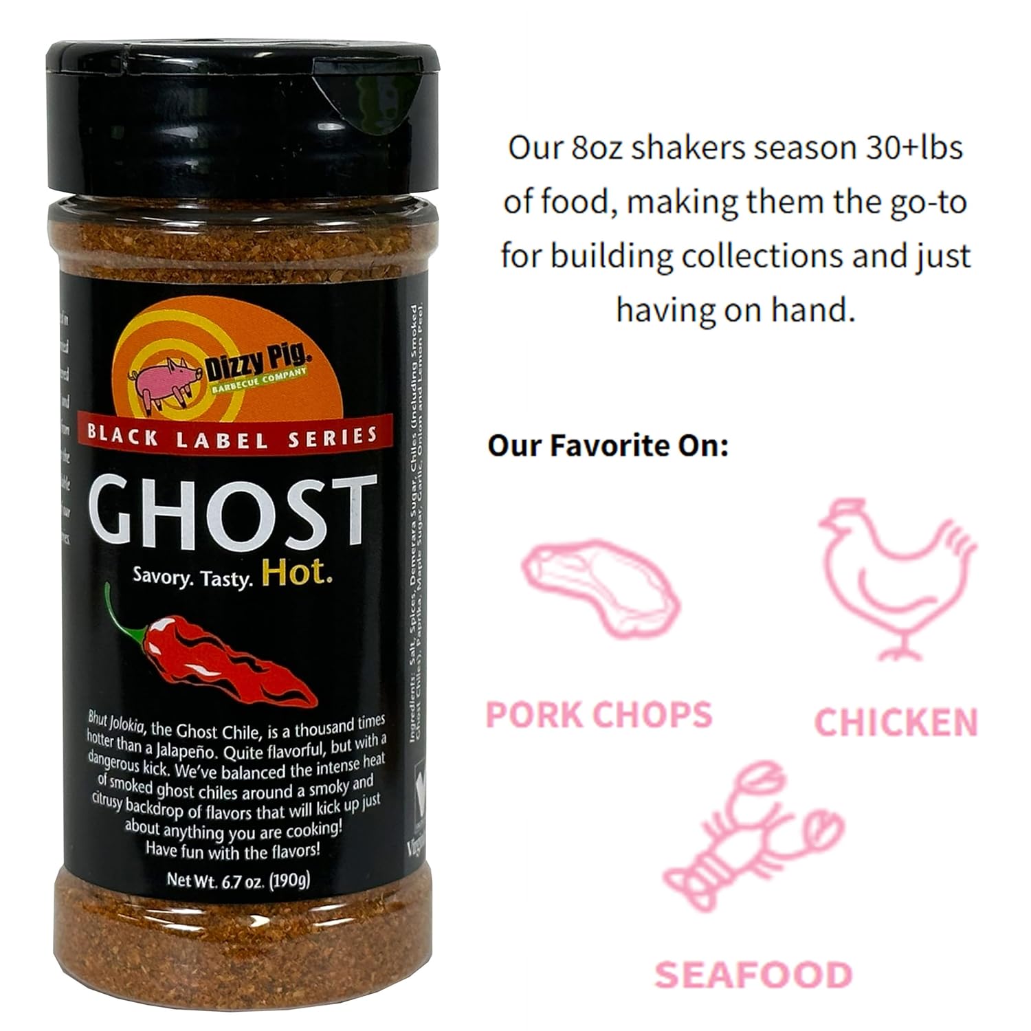 Dizzy Pig Ghost Chiles Seasoning Rub (8oz Shaker) - Seasons 30+lbs of Food - Hand Made in the USA - MSG Free, Gluten Free (Pack of 2)
