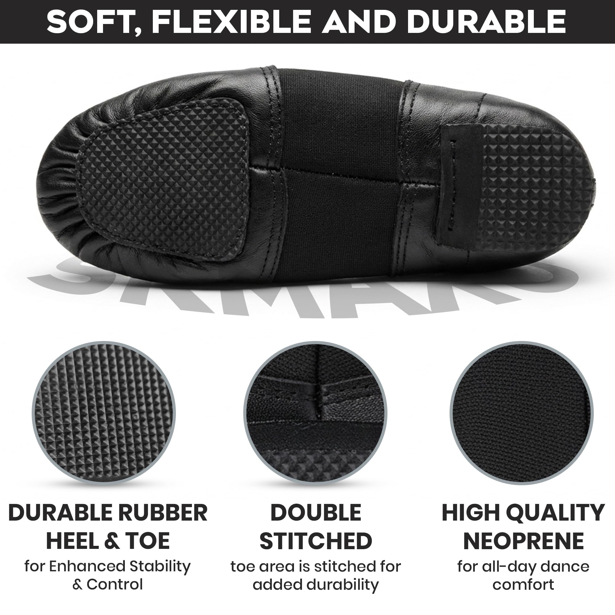 Chaussures de jazz à enfiler en néoprène, chaussures de danse de jazz et de danse moderne en cuir