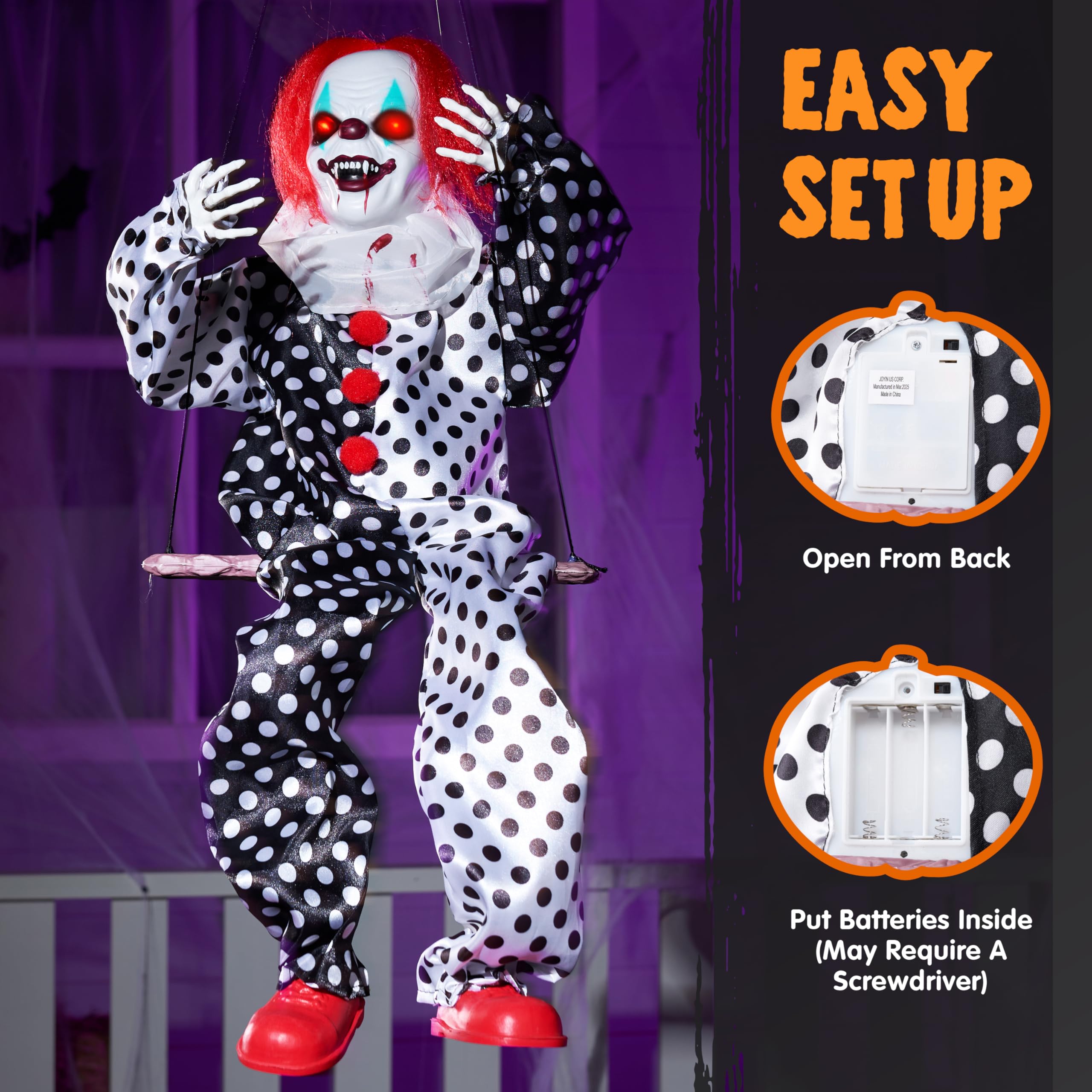JOYIN Decorazioni Animatronic da appendere per Halloween, 78,7 cm, fantasma oscillante attivato dal suono con occhi luminosi, suono spaventoso e corpo in movimento, forniture per feste per oggetti di