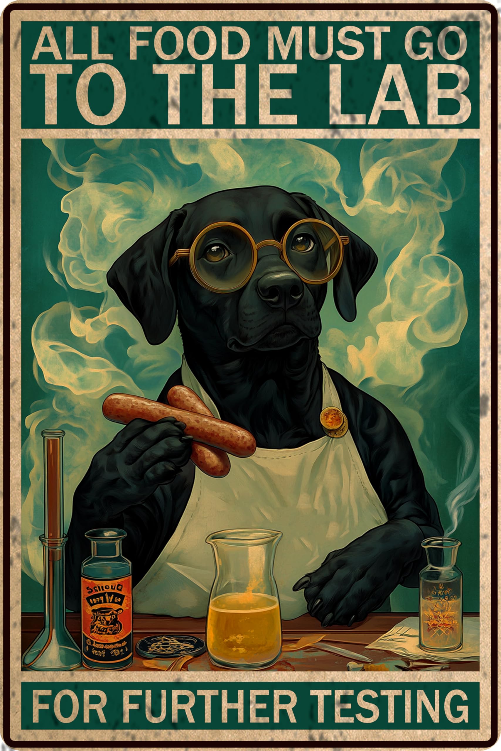 Yivxa Tin-991 Metal Sign Dog Tin Sign All Food Must Go To The Lab For Further Testing For Restaurant Kitchen Wall Decor 8X12 Inch