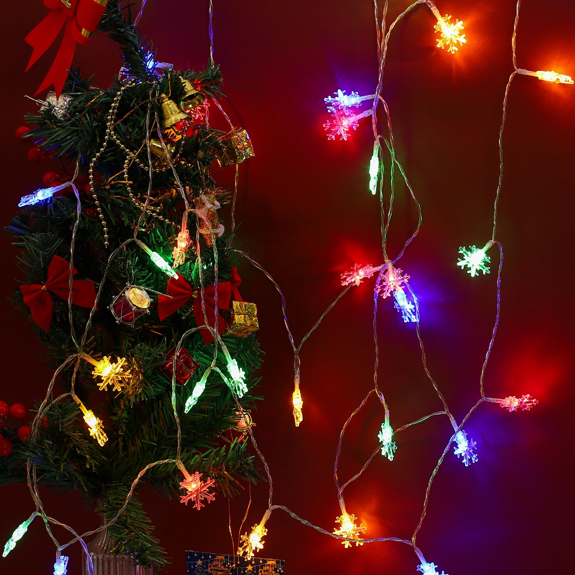 WSYEAR Snowflake Outdoor String Lights for Garden Patio Yard Changing Snowflake Christmas Lights Battery Operated Snowflake Lights String Christmas Decorations Fairy Lights